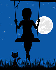 Image showing Silhouette of the girl on seesaw