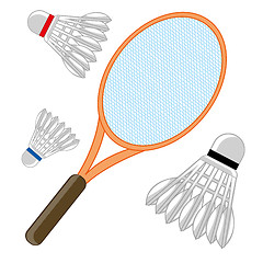 Image showing Tennis racket and shuttlecock