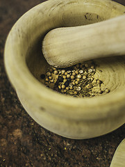 Image showing spices in a wooden bowl or mortar