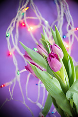 Image showing Tulips over ultra violet background