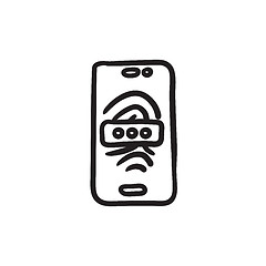 Image showing Mobile phone scanning fingerprint sketch icon.