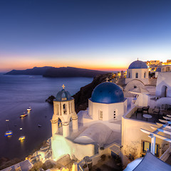 Image showing Traditional greek village of Oia at dusk, Santorini island, Greece.