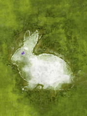 Image showing white easter rabbit in the green grass digital oil on canvas pai