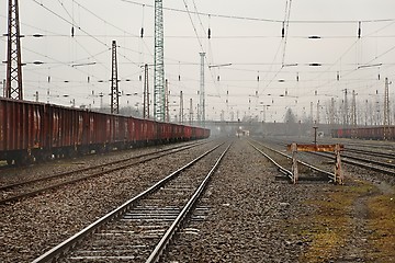 Image showing Railroad track, freight trains