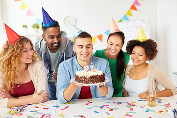 Image showing team greeting colleague at office birthday party