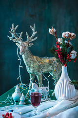 Image showing Beautiful Christmas table setting with decorations