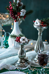 Image showing Beautiful Christmas table setting with decorations