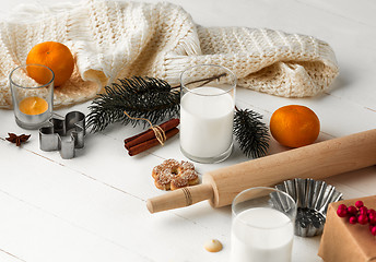 Image showing Homemade bakery making, gingerbread cookies in form of Christmas tree close-up.