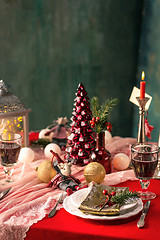 Image showing Beautiful Christmas table setting with decorations