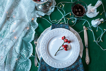 Image showing Beautiful Christmas table setting with decorations