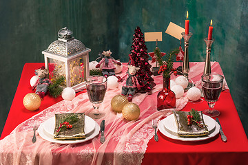 Image showing Beautiful Christmas table setting with decorations