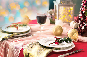 Image showing Beautiful Christmas table setting with decorations