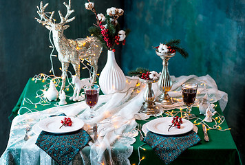 Image showing Beautiful Christmas table setting with decorations