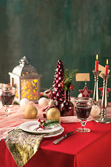 Image showing Beautiful Christmas table setting with decorations