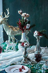 Image showing Beautiful Christmas table setting with decorations