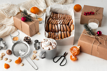 Image showing Homemade bakery making, gingerbread cookies in form of Christmas tree close-up.