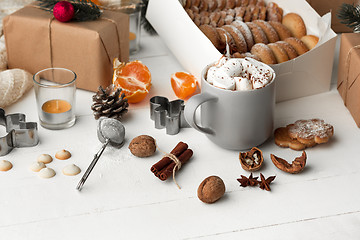 Image showing Homemade bakery making, gingerbread cookies in form of Christmas tree close-up.