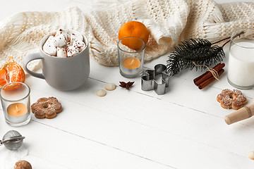 Image showing Homemade bakery making, gingerbread cookies in form of Christmas tree close-up.