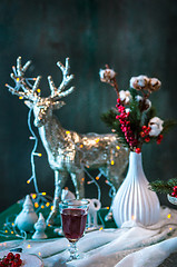 Image showing Beautiful Christmas table setting with decorations