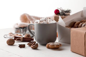 Image showing Homemade bakery making, gingerbread cookies in form of Christmas tree close-up.