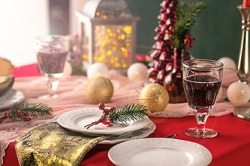 Image showing Beautiful Christmas table setting with decorations