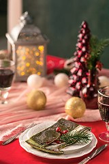 Image showing Beautiful Christmas table setting with decorations