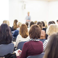 Image showing Woman giving presentation on business conference.