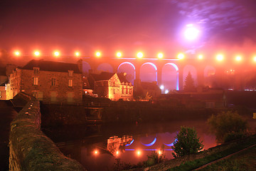 Image showing Night view of Dinan on the Rance river