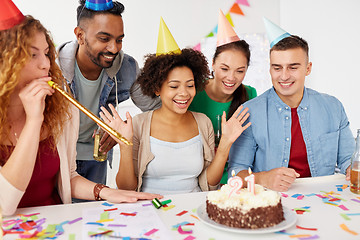 Image showing team greeting colleague at office birthday party