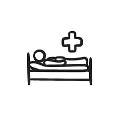 Image showing Patient lying on bed  sketch icon.