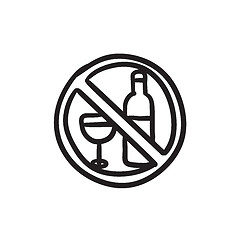 Image showing No alcohol sign sketch icon.