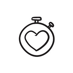 Image showing Stopwatch with heart sign sketch icon.