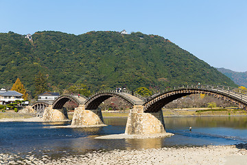 Image showing Kintai Bridge with sunshine