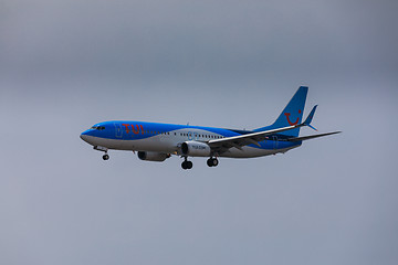 Image showing ARECIFE, SPAIN - APRIL, 16 2017: Boeing 737-800 of TUI with the 