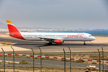 Image showing ARECIFE, SPAIN - APRIL, 16 2017: AirBus A321 of IBERIA with the 