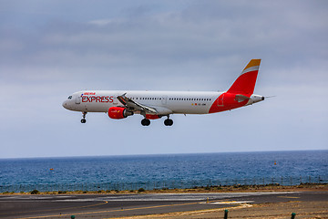 Image showing ARECIFE, SPAIN - APRIL, 15 2017: AirBus A321 of IBERIA with the 