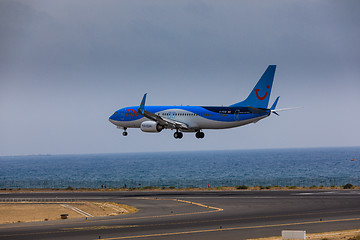 Image showing ARECIFE, SPAIN - APRIL, 16 2017: Boeing 737-800 of TUI with the 