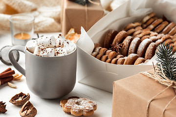 Image showing Homemade bakery making, gingerbread cookies in form of Christmas tree close-up.