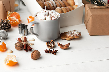 Image showing Homemade bakery making, gingerbread cookies in form of Christmas tree close-up.