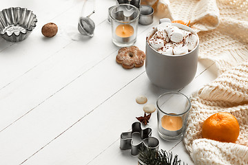 Image showing Homemade bakery making, gingerbread cookies in form of Christmas tree close-up.