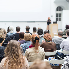 Image showing Woman giving presentation on business conference.