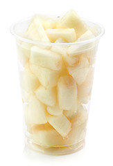 Image showing fresh melon pieces salad in plastic cup