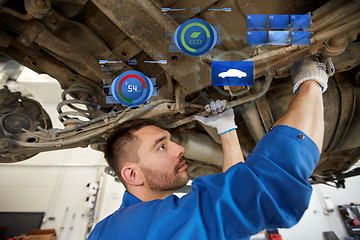 Image showing mechanic man or smith repairing car at workshop