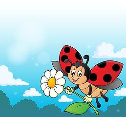 Image showing Ladybug holding flower theme image 3