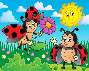 Image showing Happy ladybugs on meadow image 1