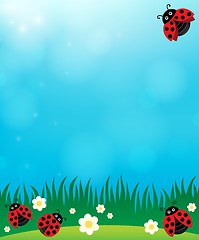 Image showing Spring background with ladybugs 3