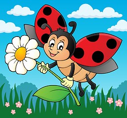 Image showing Ladybug holding flower theme image 2