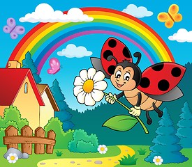 Image showing Ladybug holding flower theme image 4