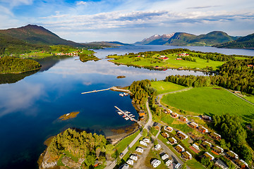 Image showing Beautiful Nature Norway Aerial view of the campsite to relax.