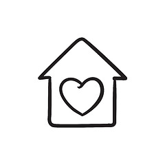 Image showing House with heart symbol sketch icon.